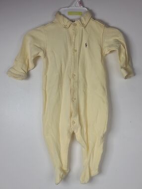 Ralph Lauren Butter Yellow Interlock Footed Coverall Polo Collar Pony Logo 9M